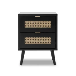 Chevet 2 tiroirs en bois noir impression cannage - CH7072