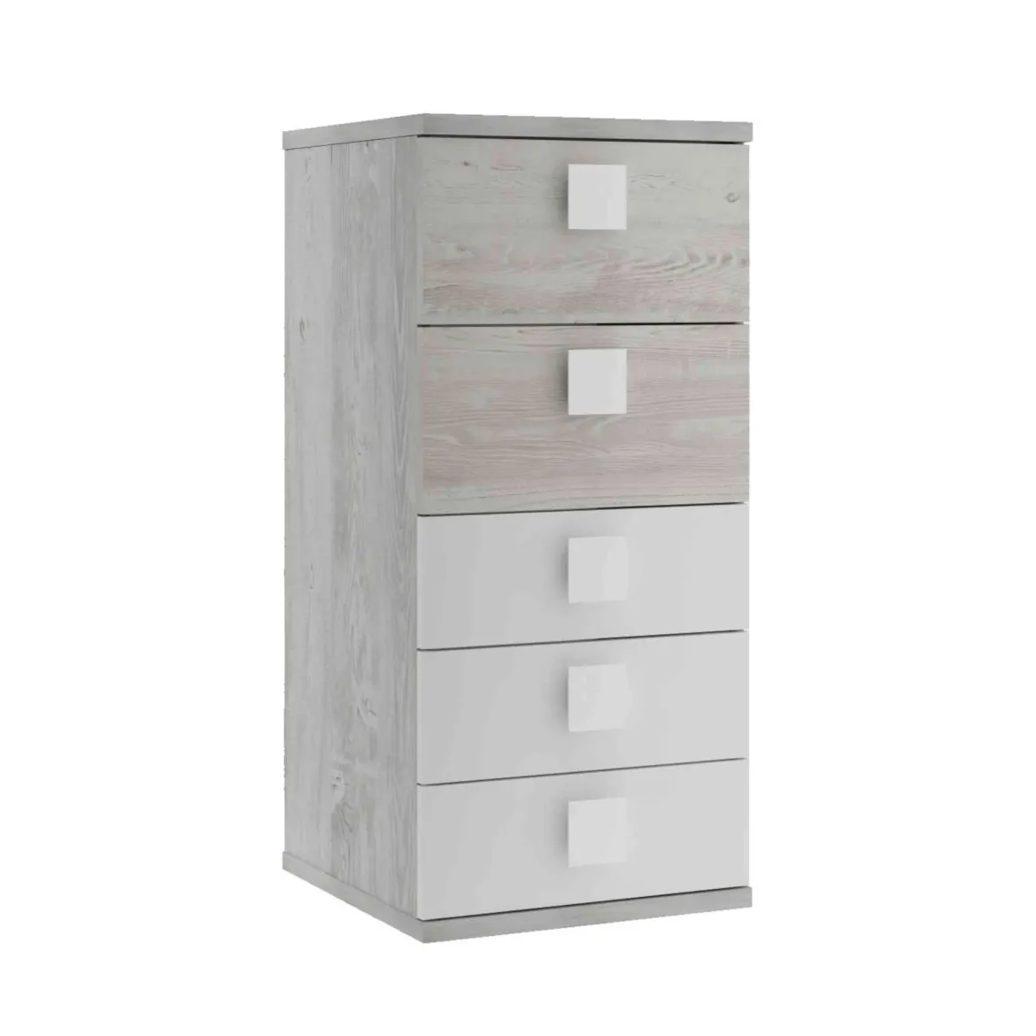 Chiffonnier 5 tiroirs en bois gris clair - CF9071