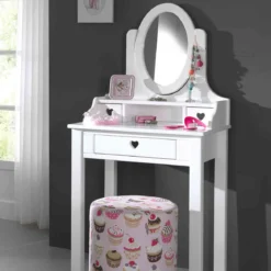 Coiffeuse bois blanc + miroir - Terre de Nuit
