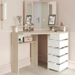 Coiffeuse d'angle avec miroirs et rangements