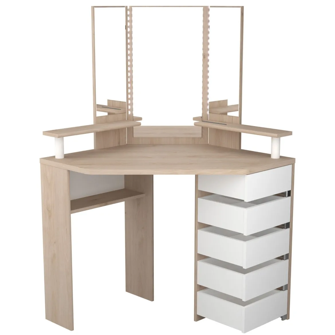 Coiffeuse d'angle avec miroirs et rangements