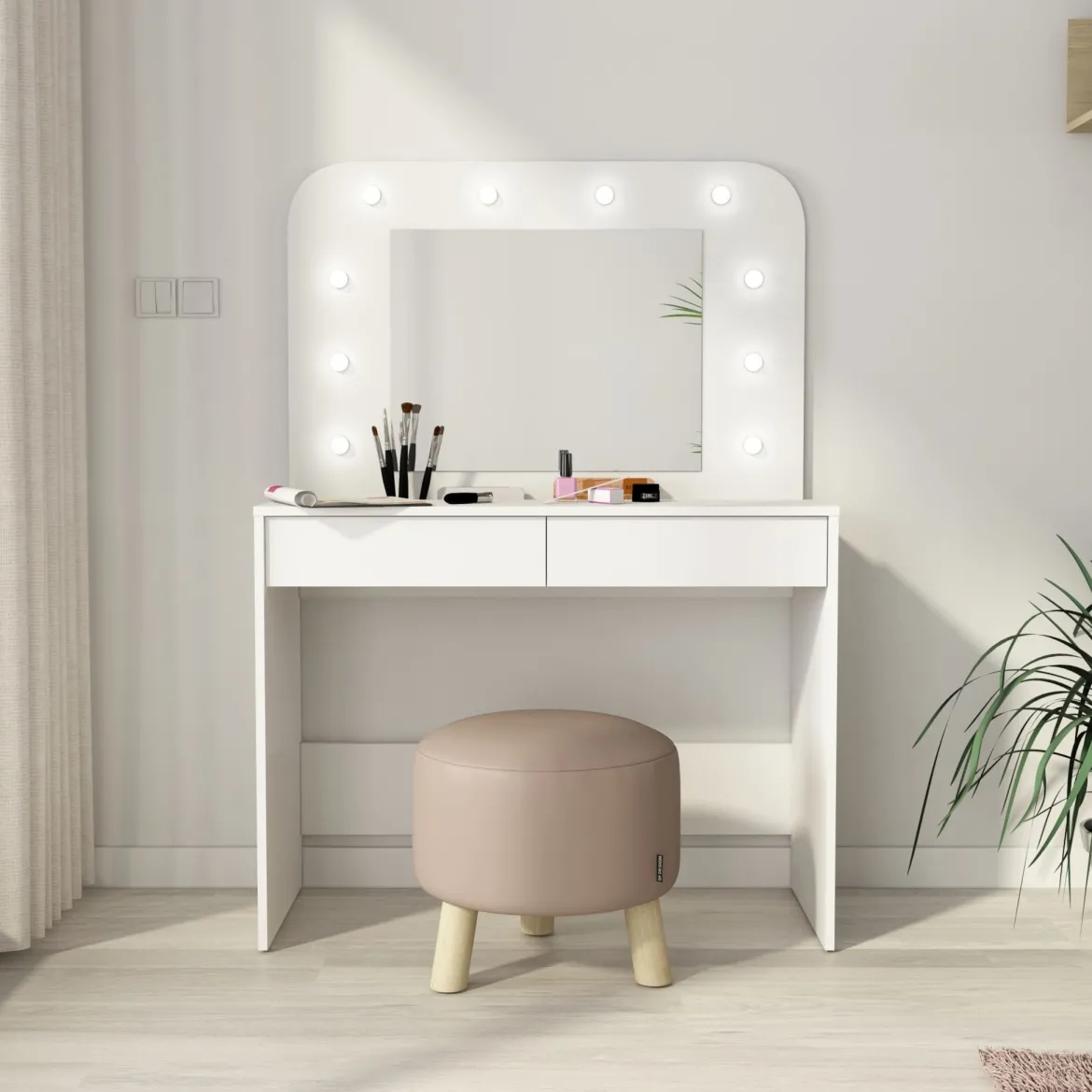 Coiffeuse enfant en bois avec miroir et LED - CF9076
