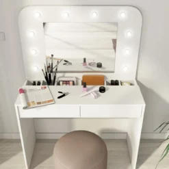 Coiffeuse enfant en bois avec miroir et LED - CF9076