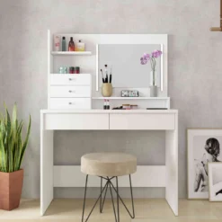 Coiffeuse 3 tiroirs avec miroir en bois blanc - CF9030