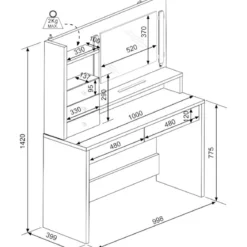 Coiffeuse 3 tiroirs avec miroir en bois blanc - CF9030
