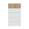 Commode avec 5 tiroirs - Blanc et bois naturel - CO81006