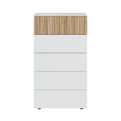 Commode avec 5 tiroirs - Blanc et bois naturel - CO81006