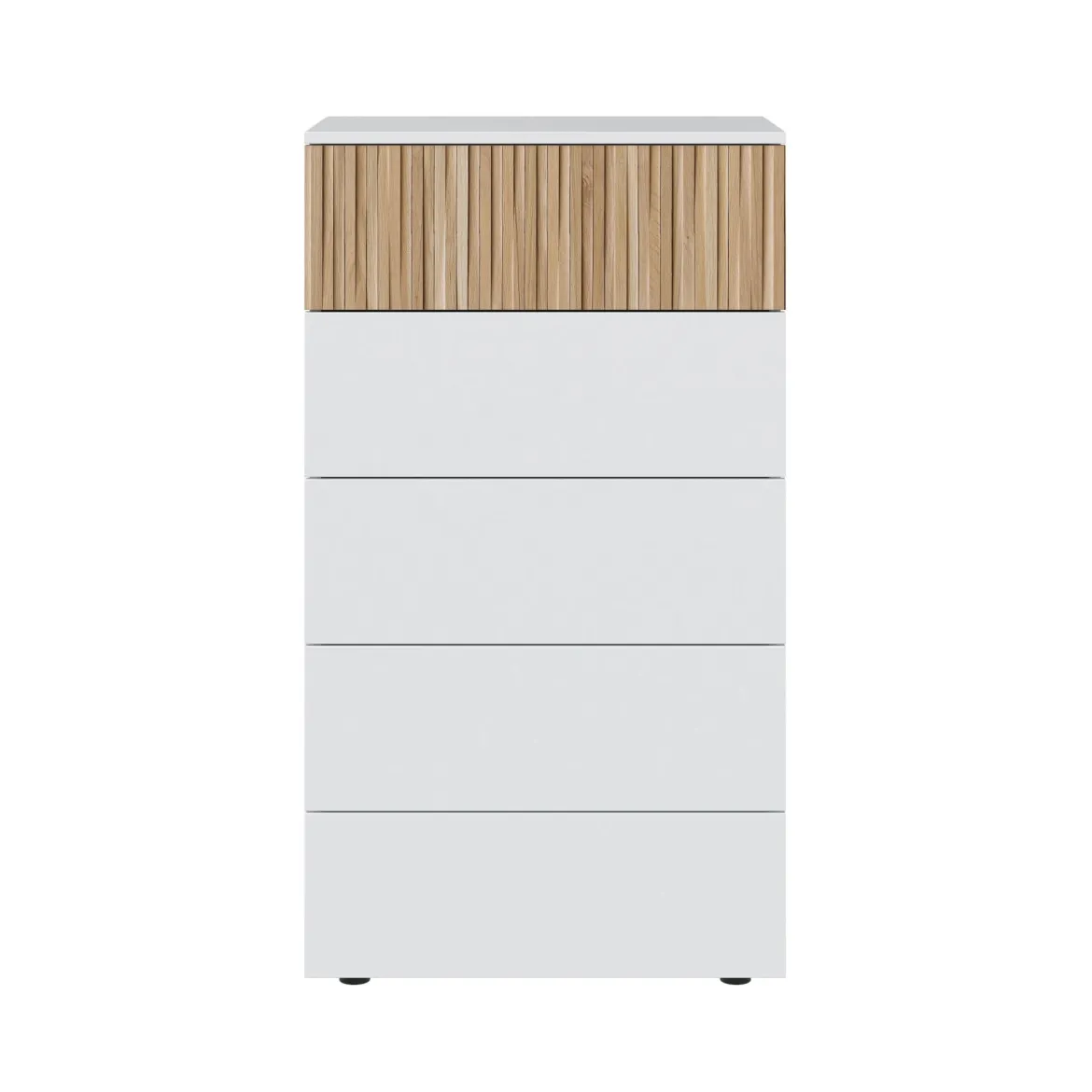 Commode avec 5 tiroirs - Blanc et bois naturel - CO81006