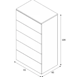 Commode avec 5 tiroirs - Blanc et bois naturel - CO81006