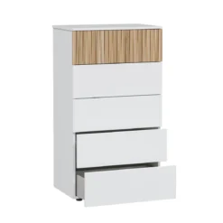 Commode avec 5 tiroirs - Blanc et bois naturel - CO81006