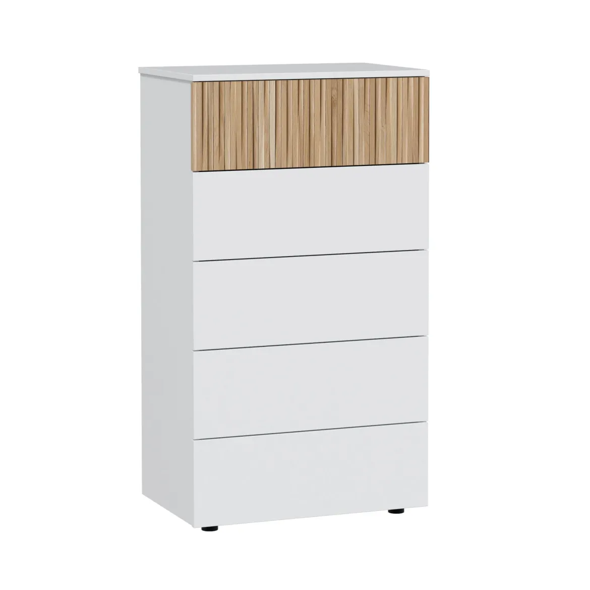 Commode avec 5 tiroirs - Blanc et bois naturel - CO81006
