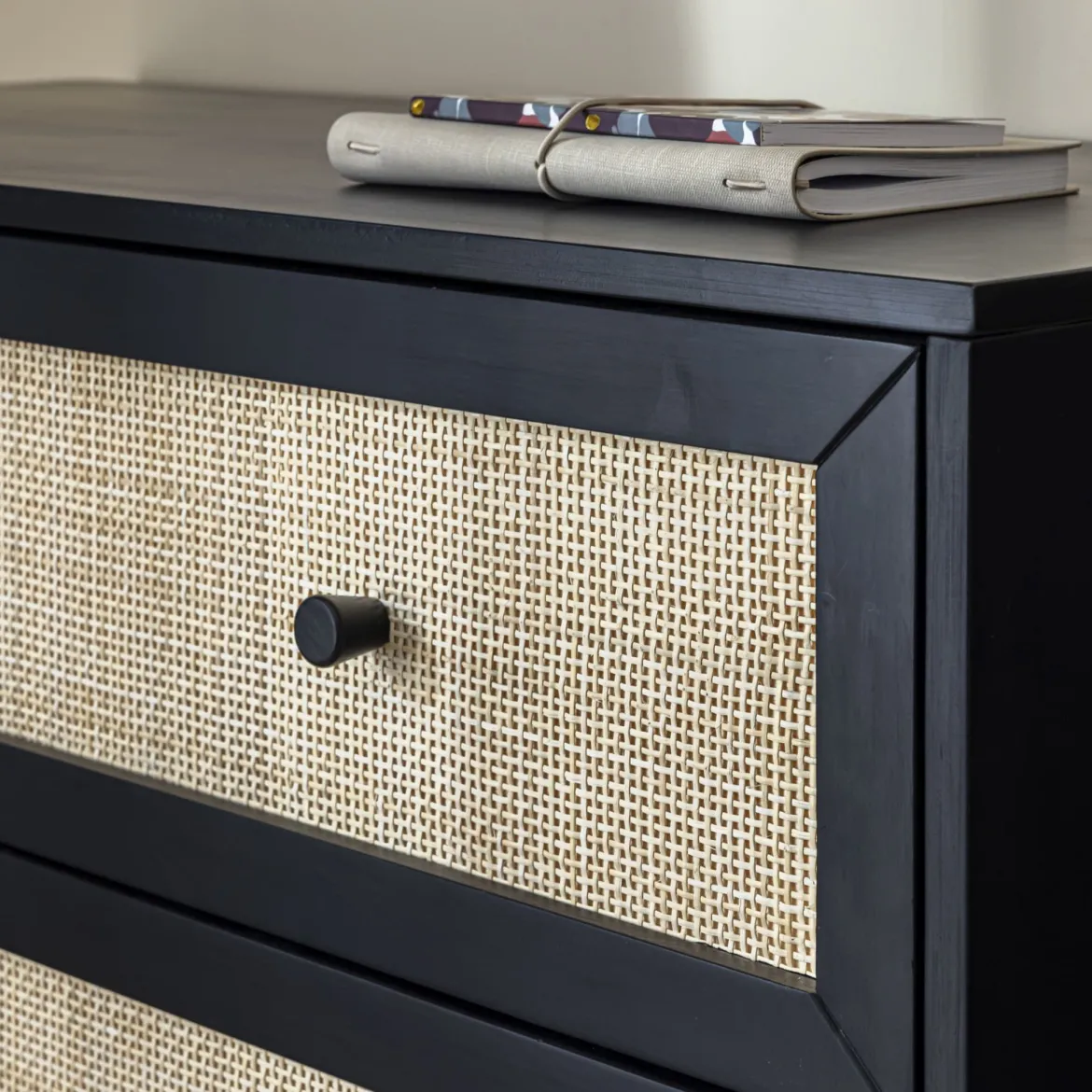 Commode cannage avec 3 tiroirs ANNA