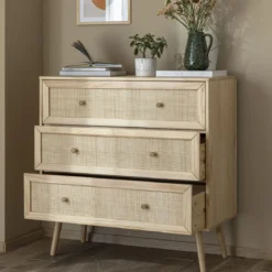 Commode cannage avec 3 tiroirs ANNA