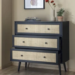 Commode cannage avec 3 tiroirs ANNA