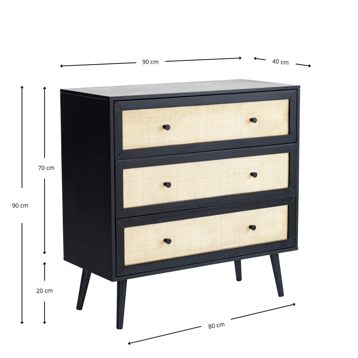 Commode cannage avec 3 tiroirs ANNA