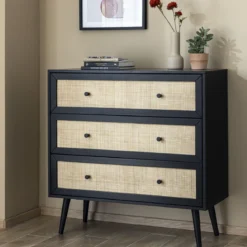 Commode cannage avec 3 tiroirs ANNA
