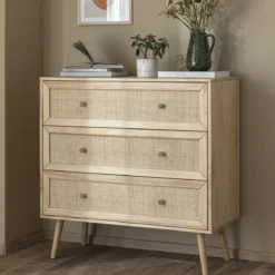 Commode cannage avec 3 tiroirs ANNA