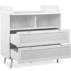 Commode à langer bébé 2 tiroirs en bois effet cannage - CO7085
