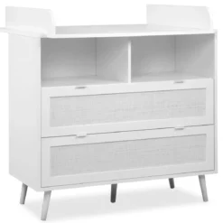 Commode à langer bébé 2 tiroirs en bois effet cannage - CO7085