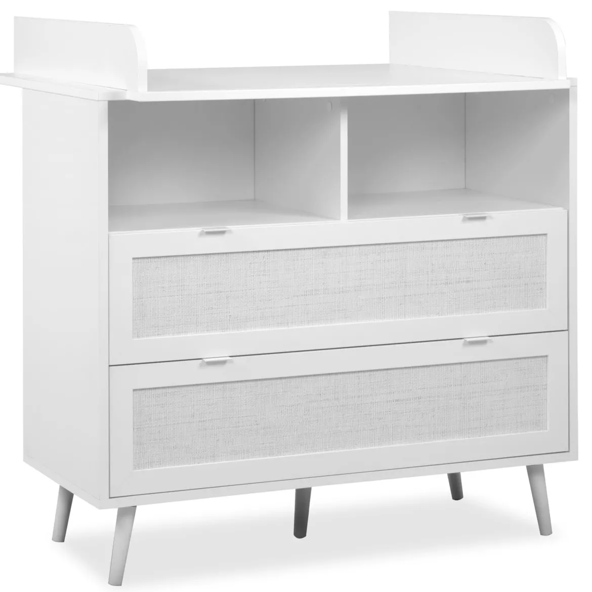 Commode à langer bébé 2 tiroirs en bois effet cannage - CO7085