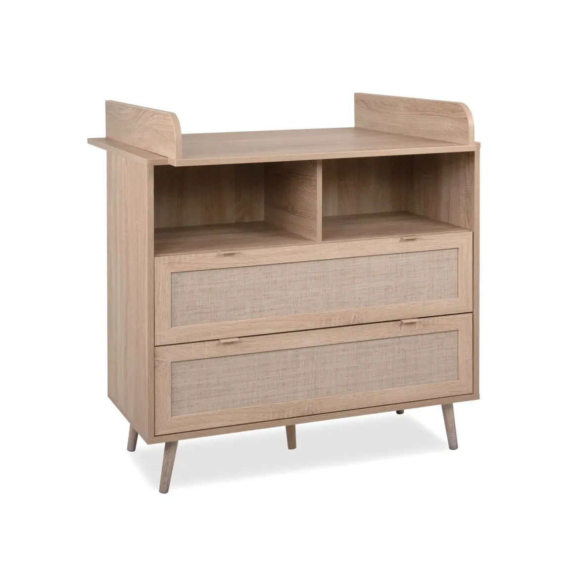 Commode à langer bébé 2 tiroirs en bois effet cannage - CO7085