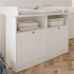 Commode à langer bébé 2 tiroirs 2 niches ouvertes en bois blanc - CO7084