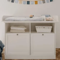 Commode à langer bébé 2 tiroirs 2 niches ouvertes en bois blanc - CO7084