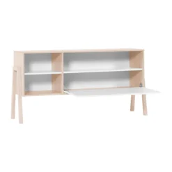 Commode 1 porte 2 niches de rangement en bois imitation chêne clair et blanc - CO17030