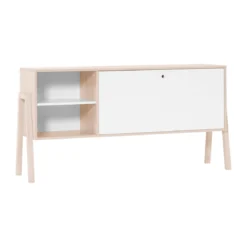 Commode 1 porte 2 niches de rangement en bois imitation chêne clair et blanc - CO17030