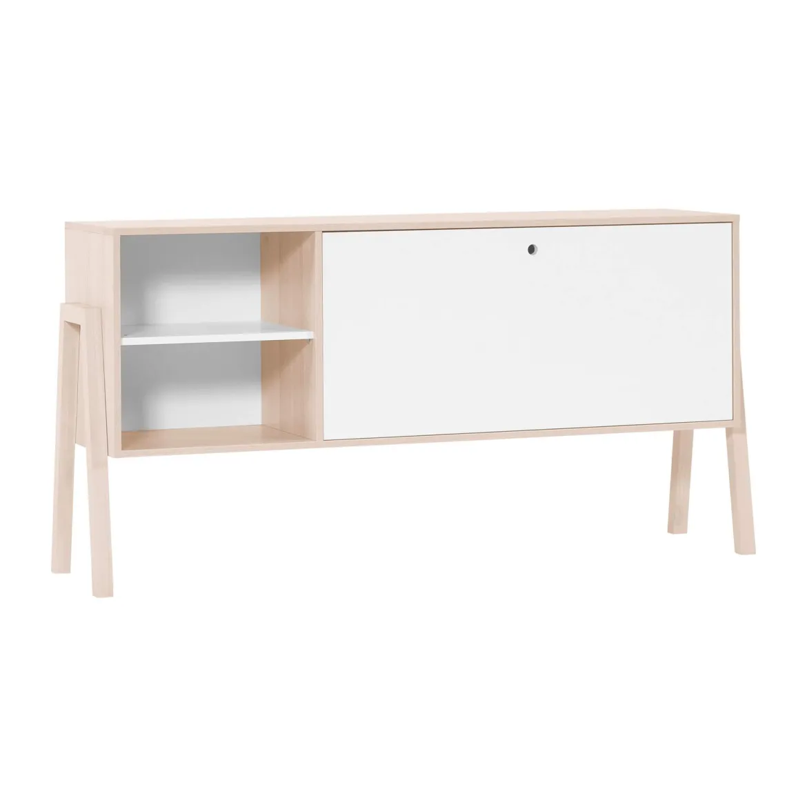 Commode 1 porte 2 niches de rangement en bois imitation chêne clair et blanc - CO17030