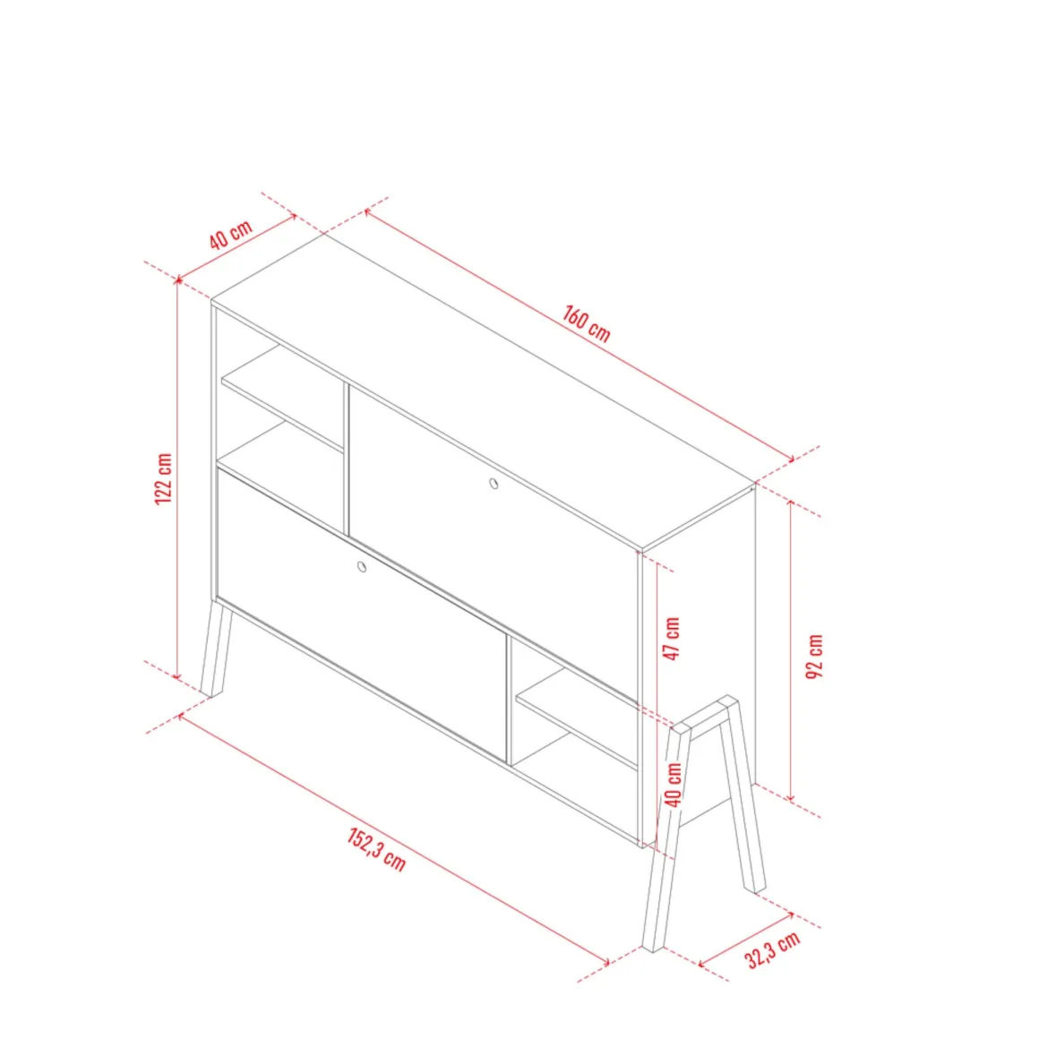 Commode 2 portes avec niches de rangement en bois imitation chêne clair et blanc - CO17031
