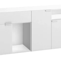 Commode 3 portes 1 tiroir avec niches de rangement en bois blanc - CO17008