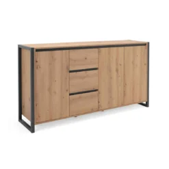 Commode 3 portes 3 tiroirs en bois imitation chêne - CO7109-3