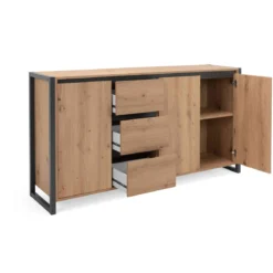 Commode 3 portes 3 tiroirs en bois imitation chêne - CO7109-3