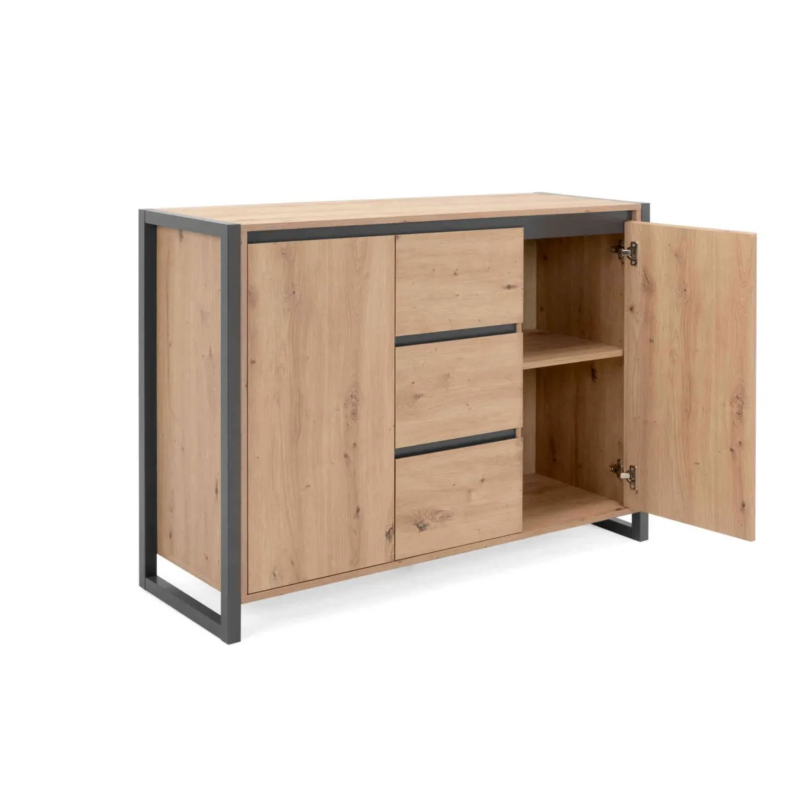 Commode 2 portes 3 tiroirs en bois imitation chêne - CO7109-2