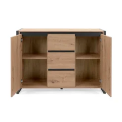 Commode 2 portes 3 tiroirs en bois imitation chêne - CO7109-2