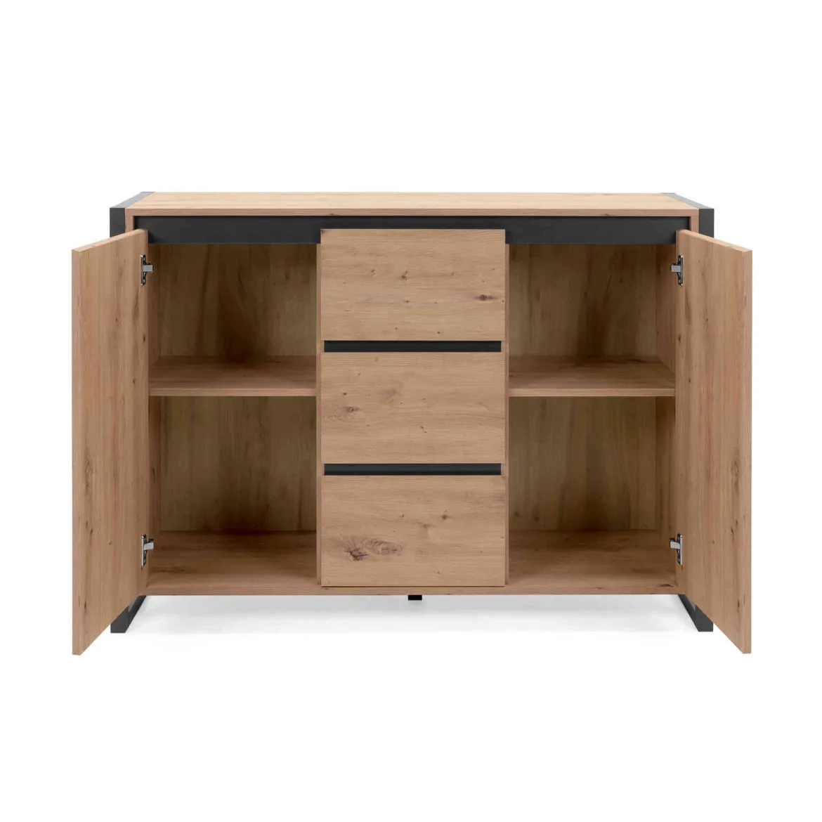 Commode 2 portes 3 tiroirs en bois imitation chêne - CO7109-2