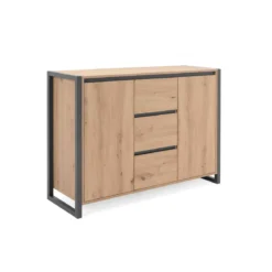 Commode 2 portes 3 tiroirs en bois imitation chêne - CO7109-2