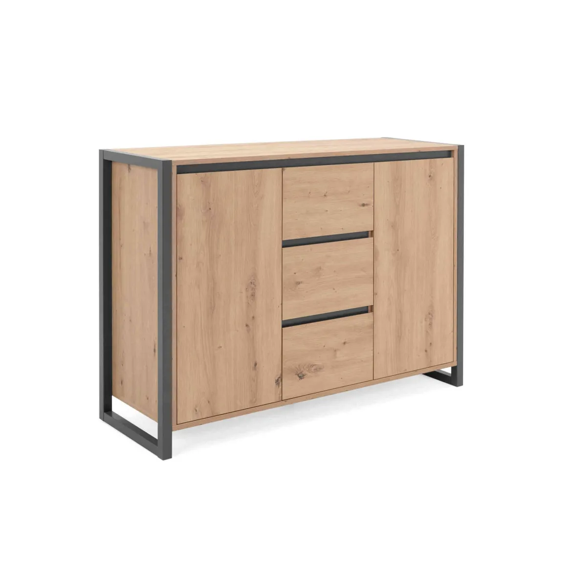 Commode 2 portes 3 tiroirs en bois imitation chêne - CO7109-2
