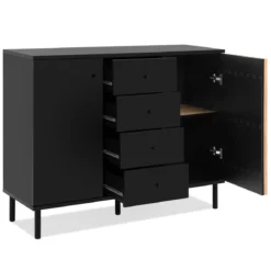 Commode 2 portes 4 tiroirs noir à lamelles