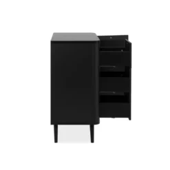 Commode 1 porte 3 tiroirs avec imprimé cannage PVC noir avec pieds en bois massif - CO7097