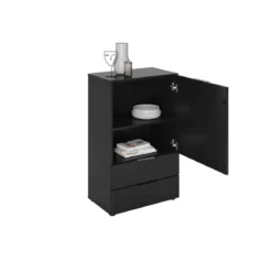 Commode 1 porte 2 tiroirs en bois noir satiné - CO13034-3