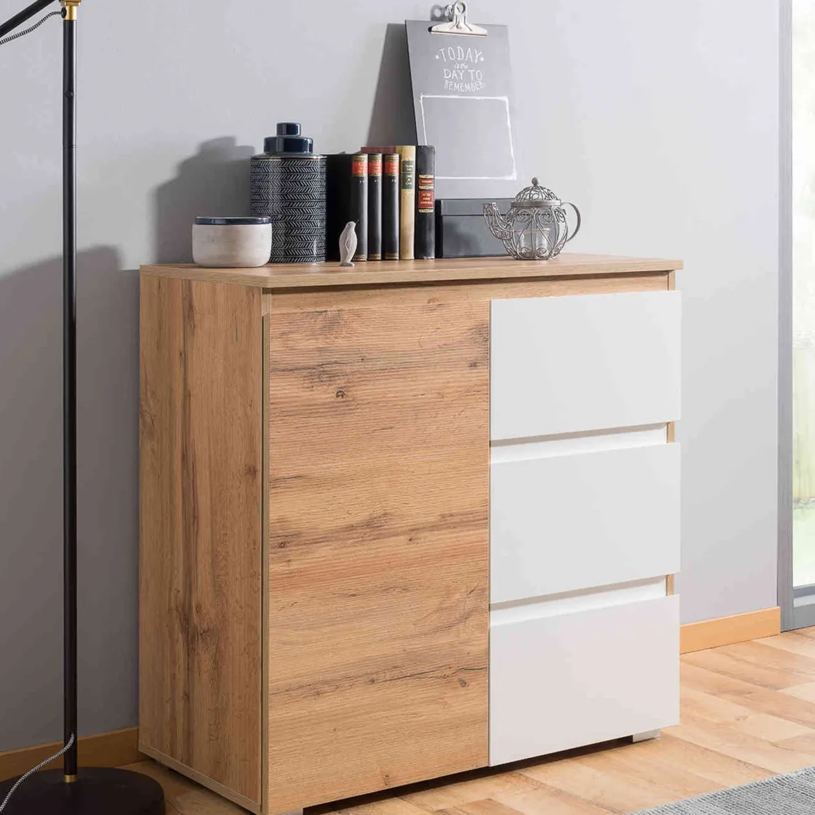 Commode 1 porte 3 tiroirs en bois - CO7020