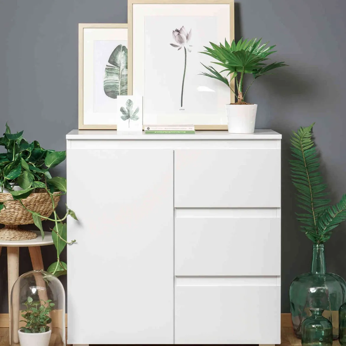 Commode 1 porte 3 tiroirs en bois - CO7020