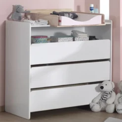 Commode 3 tiroirs bois blanc laqué - Terre de nuit