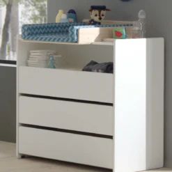 Commode 3 tiroirs bois blanc laqué - Terre de nuit