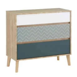 Commode 3 tiroirs en bois imitation chêne clair - CO5046