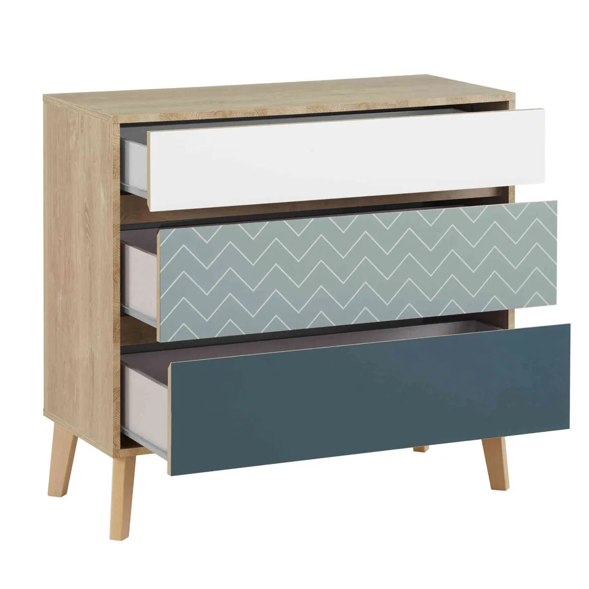Commode 3 tiroirs en bois imitation chêne clair - CO5046