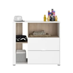 Commode 2 tiroirs et 3 étagères bicolore GABY