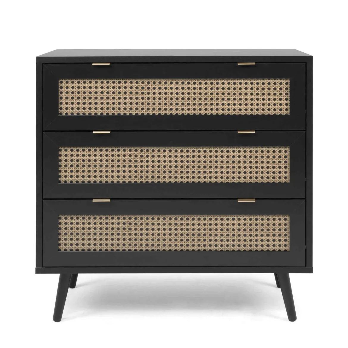Commode 3 tiroirs noir imprimé cannage - CO7072-2